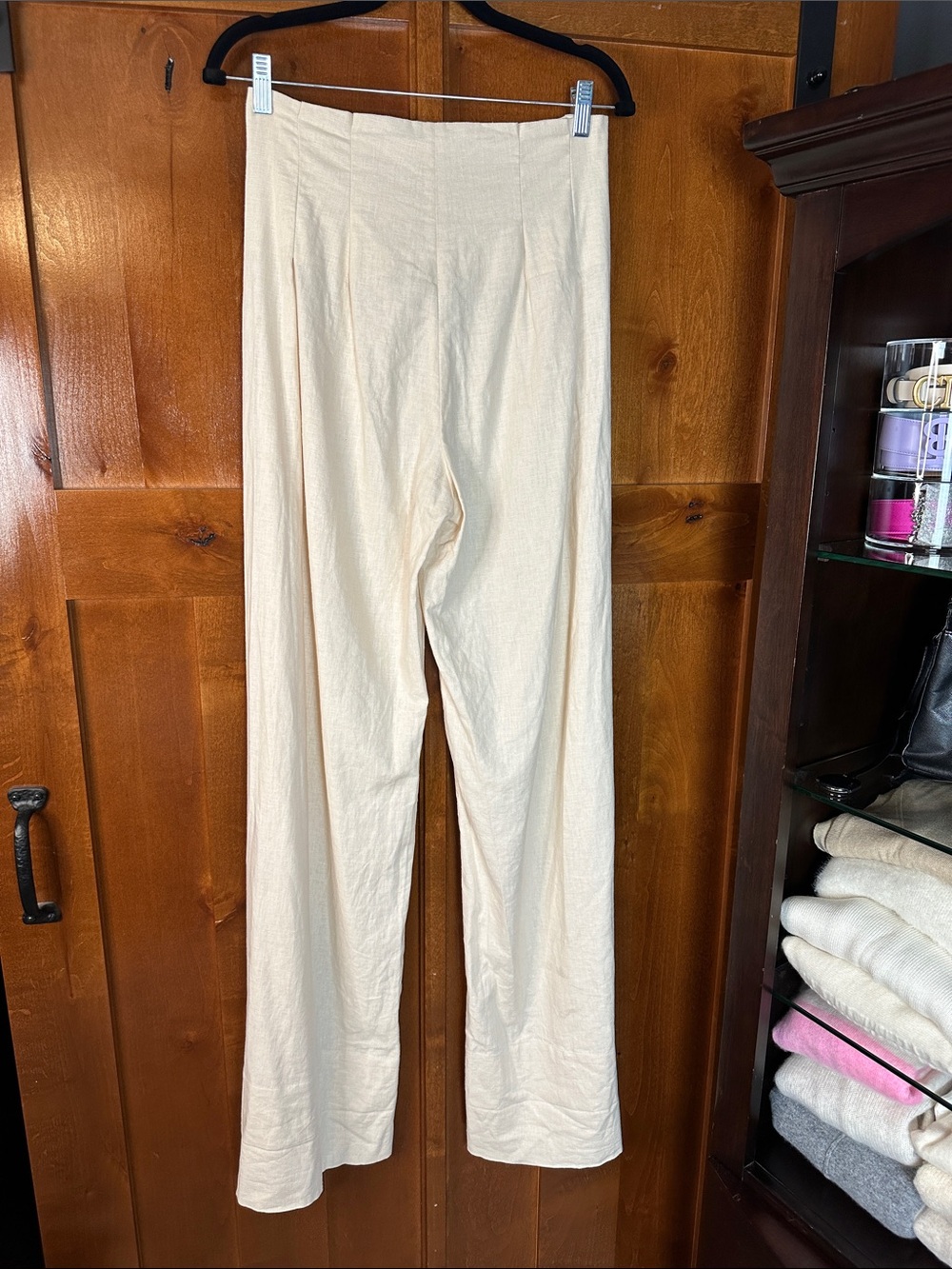 St. Agni Cream Linen Wide Leg Pleated Pants M - Picture 6 of 10